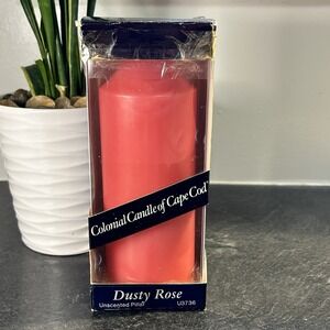 NEW Colonial Candle of Cape Cod 7.5" Dusty Rose Pillar Candle USA Vintage